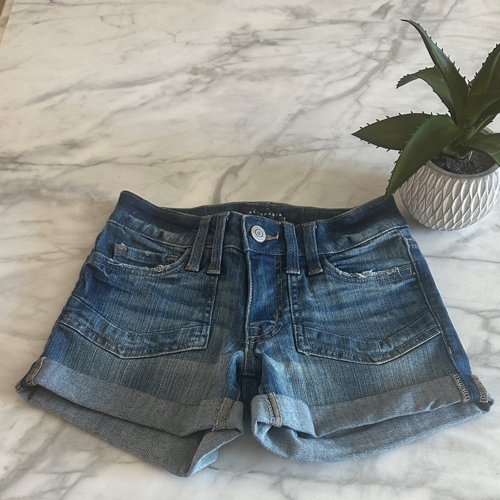 Aeropostale Premium Seriously Stretchy Low-Rise Denim Midi Shorts